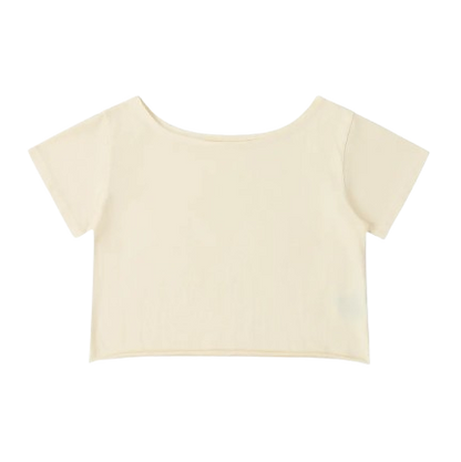 Off-Shoulder Rolled Hem Cotton T-Shirt
