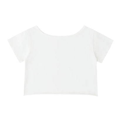 Off-Shoulder Rolled Hem Cotton T-Shirt