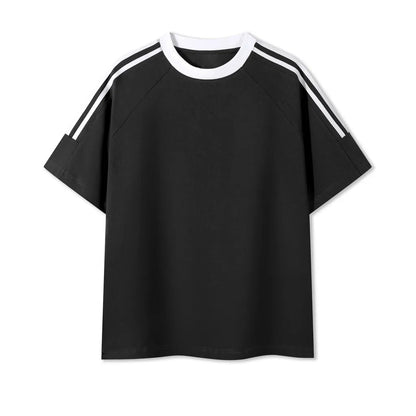 Contrast Tape Crewneck Cotton T-Shirt