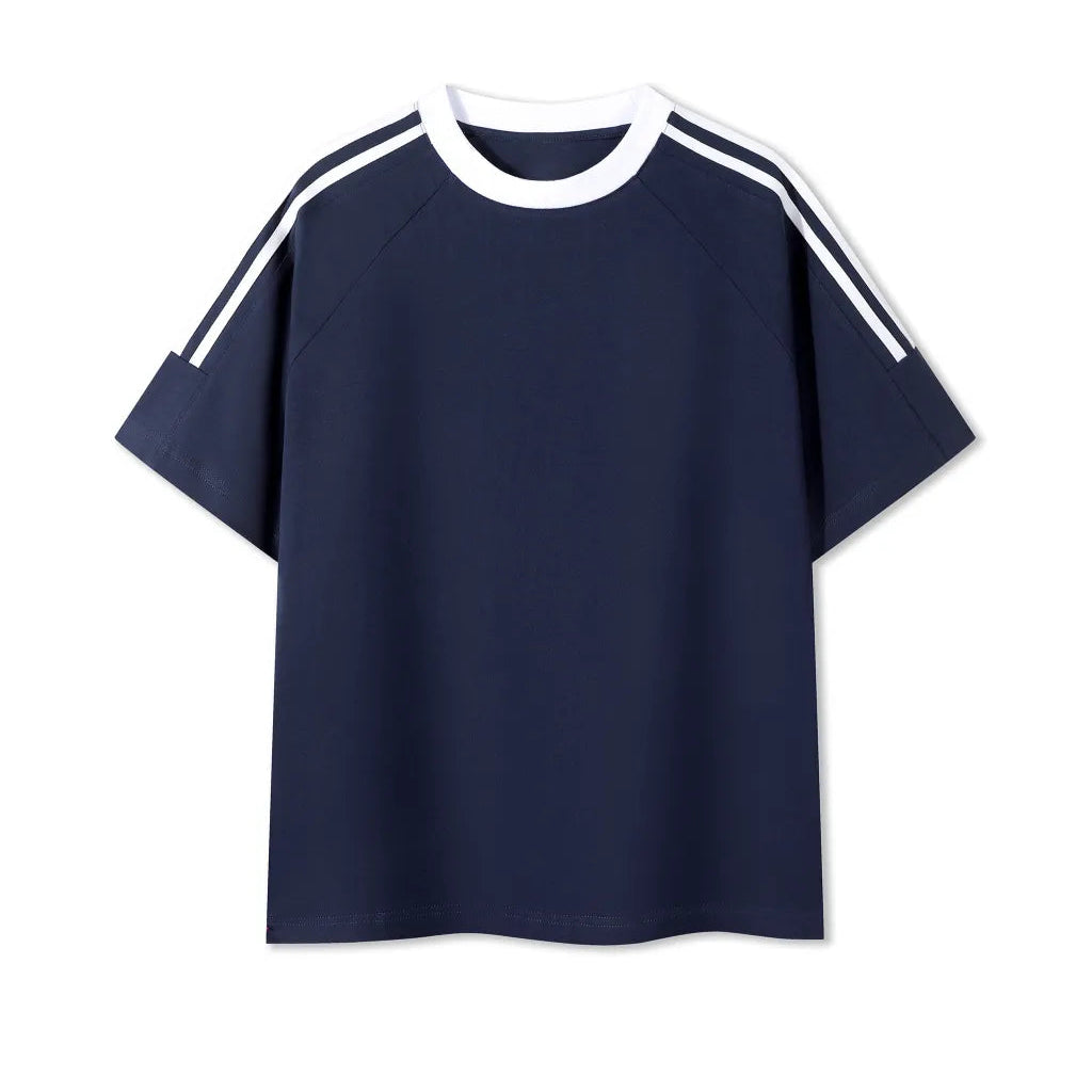 Contrast Tape Crewneck Cotton T-Shirt