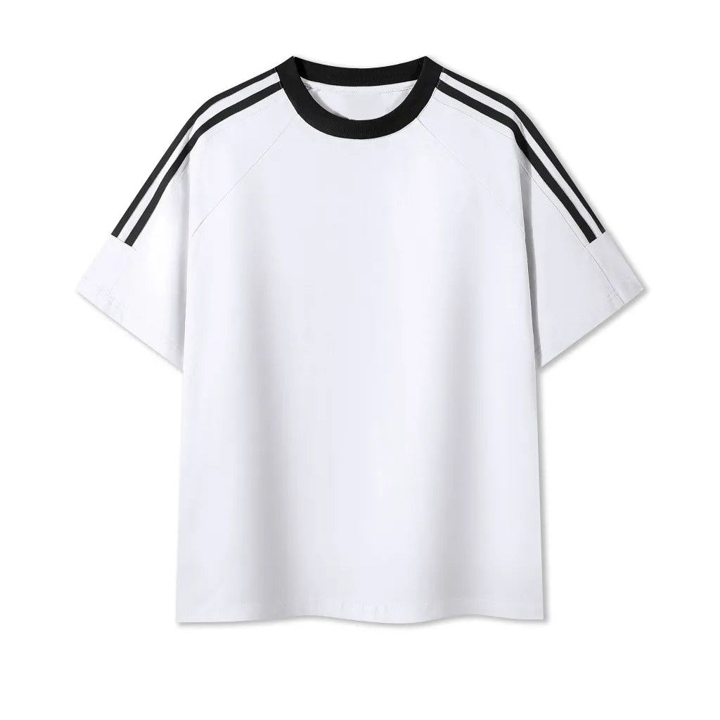 Contrast Tape Crewneck Cotton T-Shirt