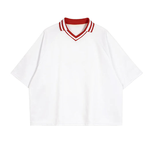 Contrast Lapel Collar Boxy T-Shirt