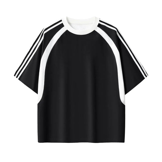 Contrast Stripes Panel Mesh T-shirt