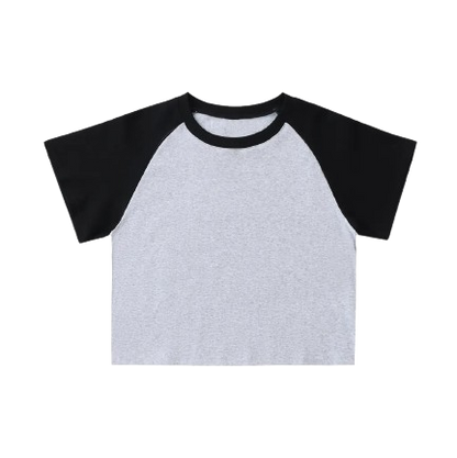 Color-Blocked Raglan Sleeve Crop Top
