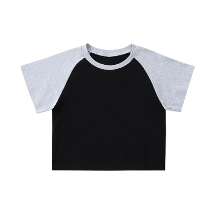 Color-Blocked Raglan Sleeve Crop Top